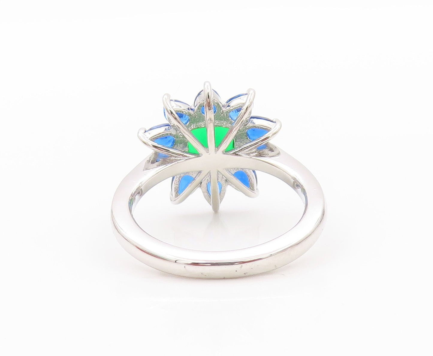 925 Sterling Silver Vintage Ring Green & Blue Gemstone Flower  Sz 7  RG32452