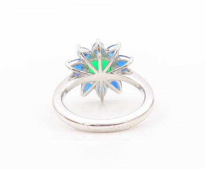 925 Sterling Silver Vintage Ring Green & Blue Gemstone Flower  Sz 7  RG32452