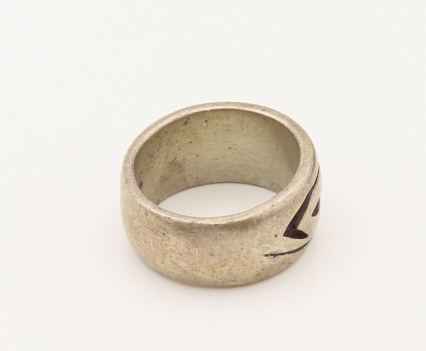 925 Sterling Silver Vintage Carved Arrow Abstract Band Ring Sz 4.5  RG26462