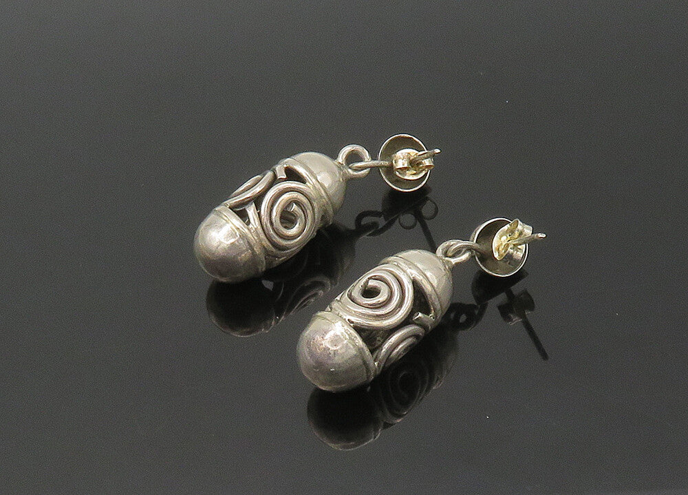 MEXICO 925 Silver  Vintage Spiral Detail Hollow Dangle Earrings  EG10864