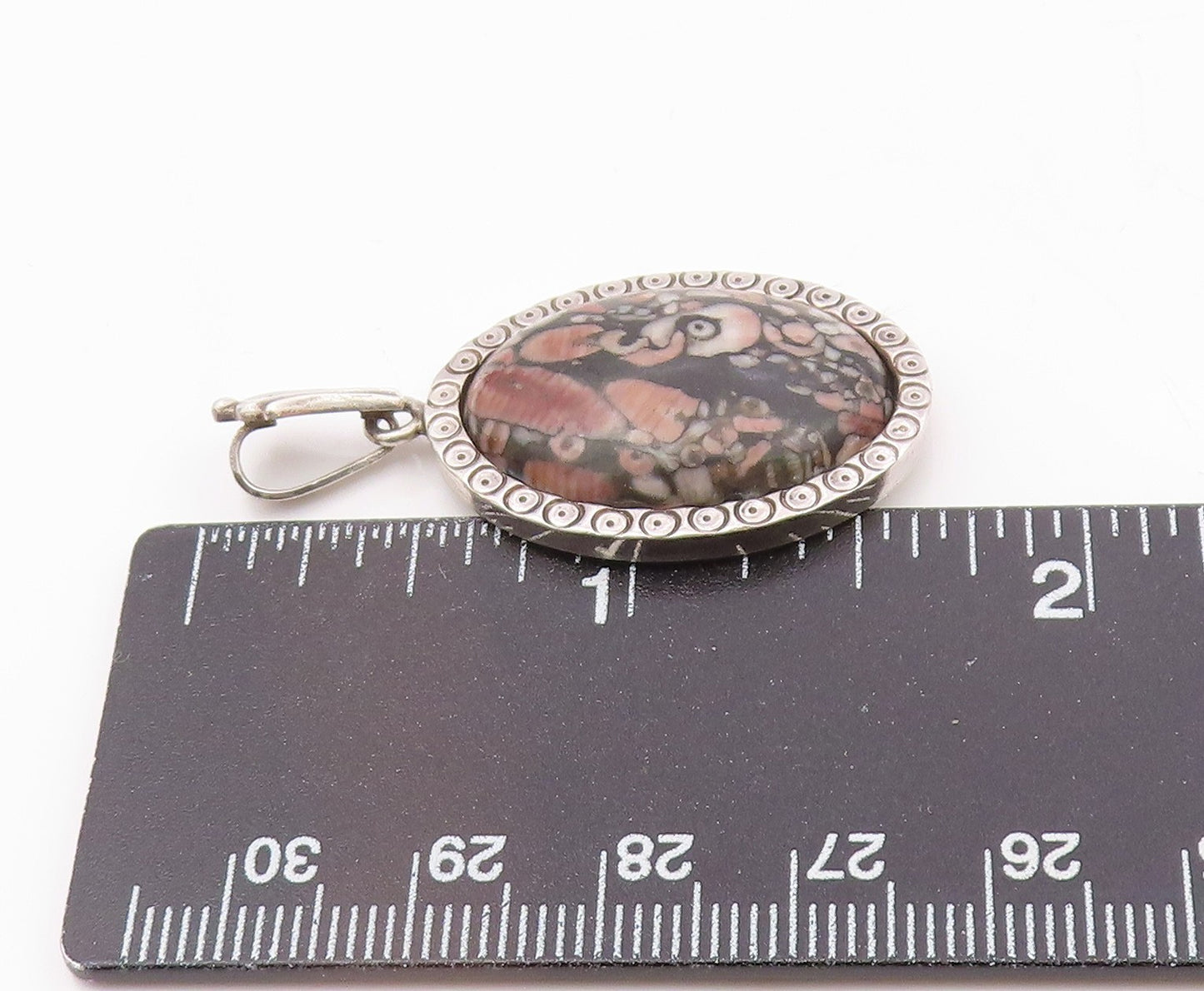 925 Sterling Silver Vintage Matte Cabochon Cut Circle Pattern Pendant PT20022