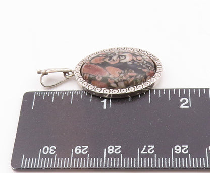 925 Sterling Silver Vintage Matte Cabochon Cut Circle Pattern Pendant PT20022