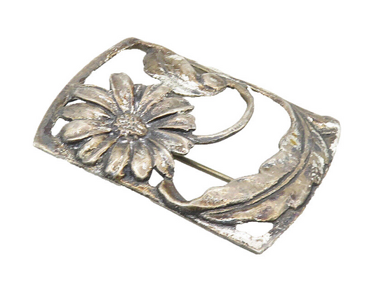 925 Sterling Silver  Vintage Dark Tone Single Daisy Flower Brooch Pin  BP3673