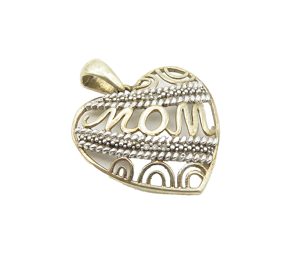 925 Sterling Silver  Genuine Diamonds Mom Love Heart Pendant  PT12165