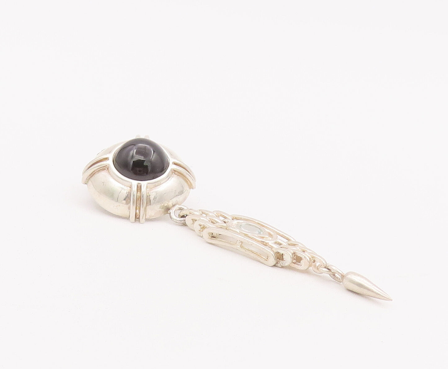 925 Sterling Silver Vintage Earrings Domed Cabochon Onyx & Topaz Dangle  EG12918