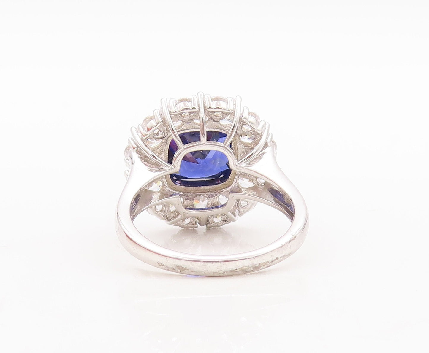 925 Sterling Silver Vintage Ring Square Cut Blue Halo White CZ  Sz 7  RG29546