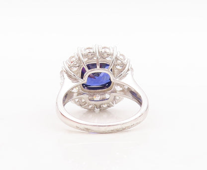 925 Sterling Silver Vintage Ring Square Cut Blue Halo White CZ  Sz 7  RG29546