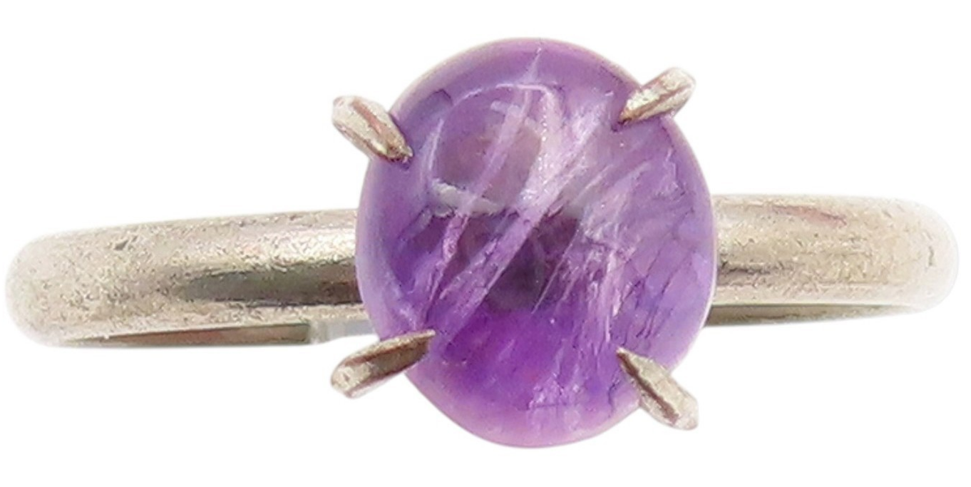 925 Sterling Silver Vintage Ring Cabochon Amethyst Solitaire Band Sz 5.5 RG34121