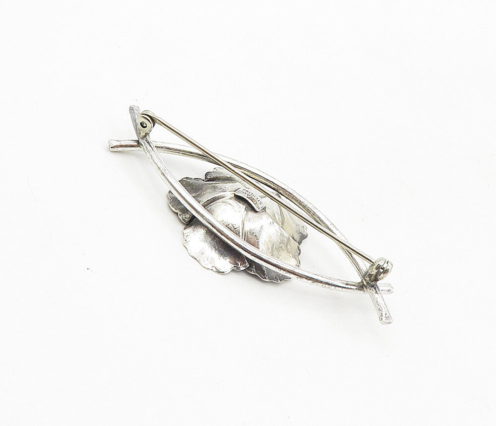 BEAU 925 Sterling Silver  Vintage Shiny Single Flower Motif Brooch Pin  BP3304