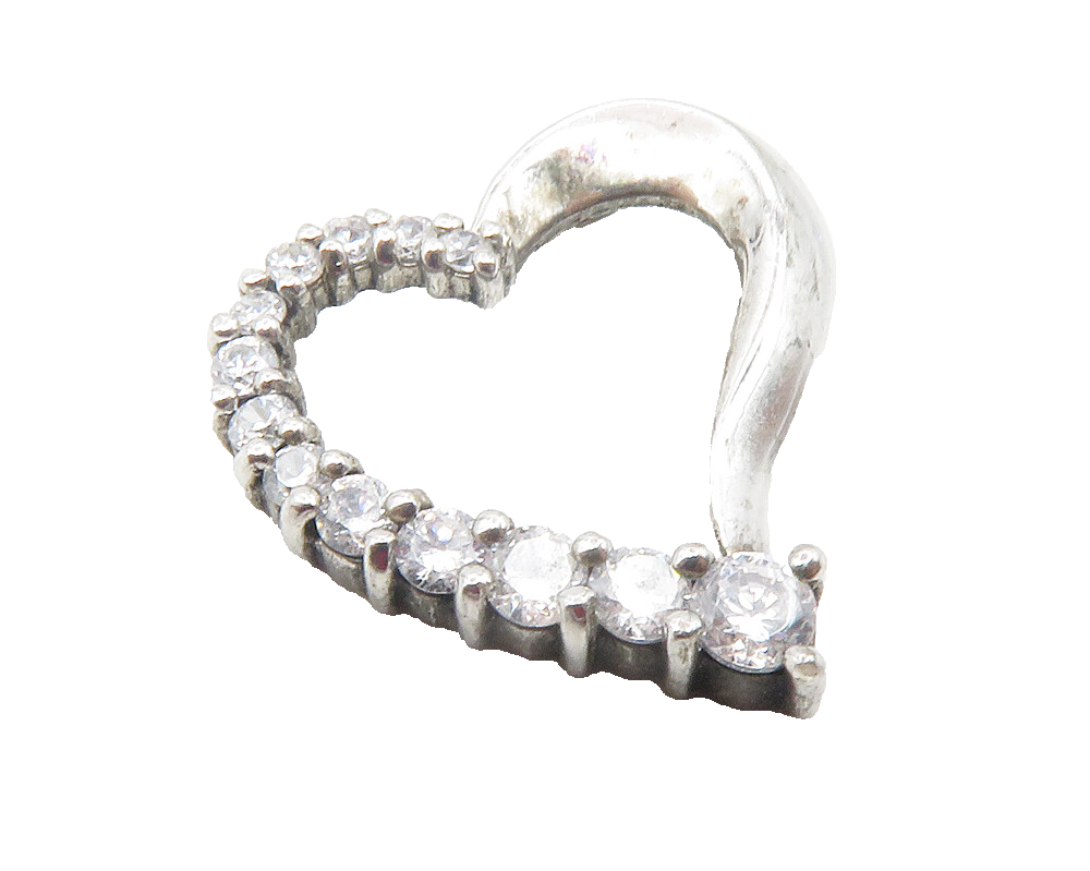 925 Sterling Silver  Vintage Cubic Zirconia Open Love Heart Pendant  PT9564