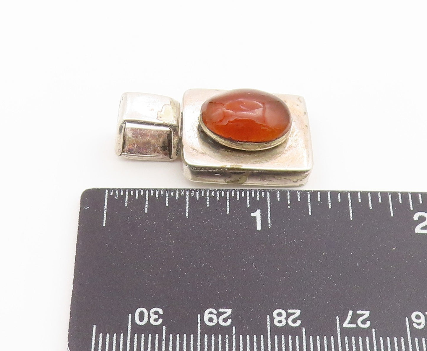 925 Sterling Silver Vintage Pendant MEXICO Carnelian Geometric Charm  PT26551