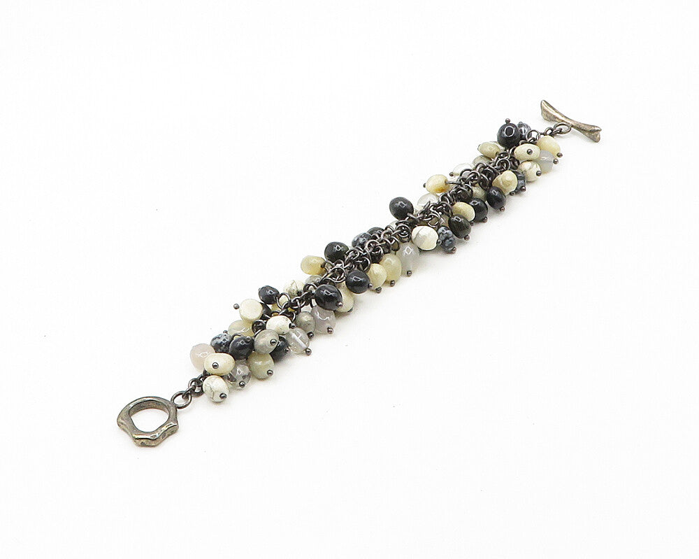 WHITNEY KELLY 925 Silver Vintage Onyx & Multi Stone Chain Bracelet BT7717