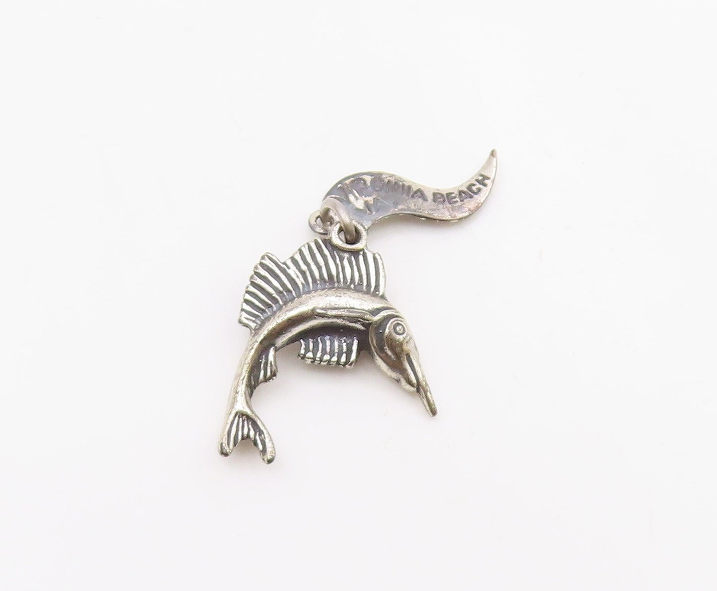 925 Sterling Silver  Vintage Virginia Beach Sailfish Charm Pendant  PT21783