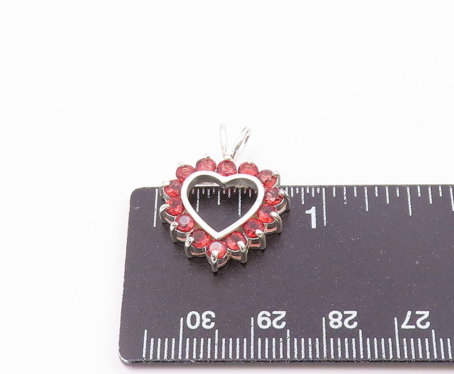 925 Sterling Silver  Vintage Pink Topaz Open Love Heart Pendant  PT18635