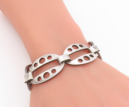 925 Sterling Silver Vintage Bracelet EUROPE Geometric Cut Out Link Chain BT11442