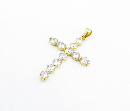 925 Sterling Silver  Cubic Zirconia Gold Plated Religious Cross Pendant PT4631