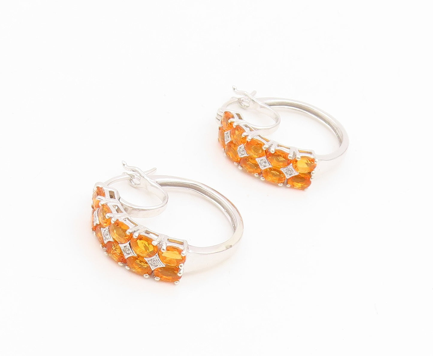 925 Sterling Silver Vintage Earrings Modernist Oval Cut Citrine Hoops  EG14130