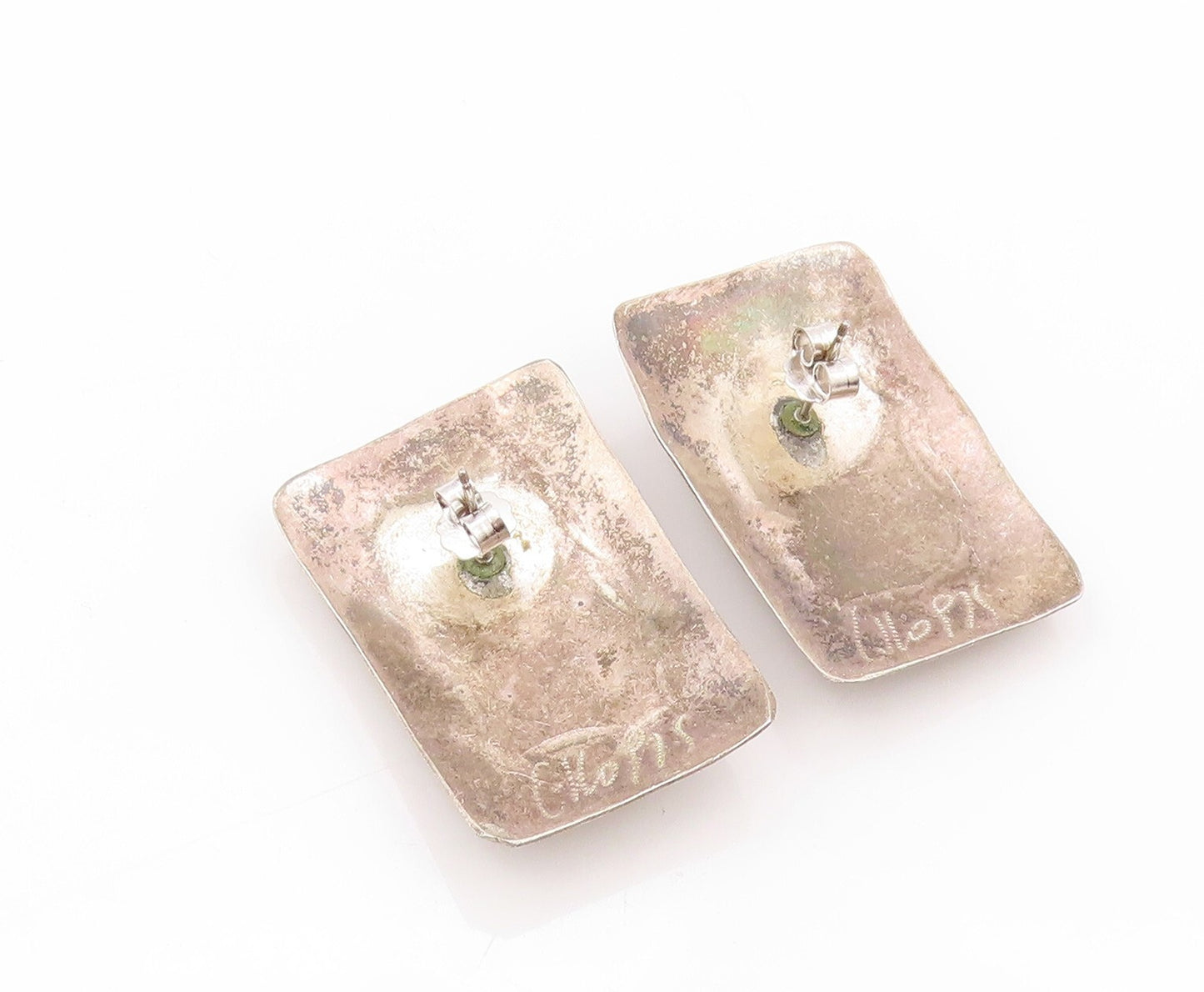 925 Sterling Silver Vintage Earrings Designer Amorphas Rectangle Pearls  EG13408