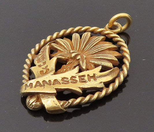 10K GOLD  Vintage 12 Tribes of Manasseh Rope Border Palm Tree Pendant  GP578