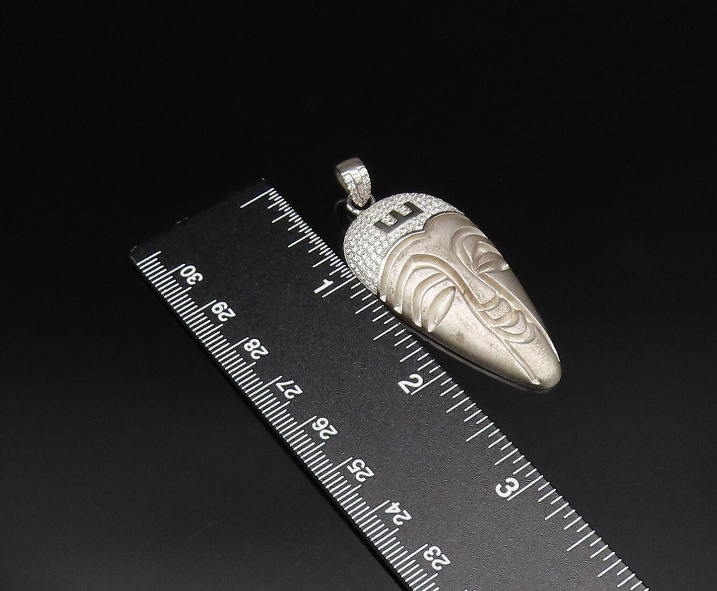 925 Sterling Silver  Vintage Sparkly Topaz Turban Carved Face Pendant  PT21465