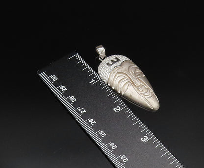 925 Sterling Silver  Vintage Sparkly Topaz Turban Carved Face Pendant  PT21465