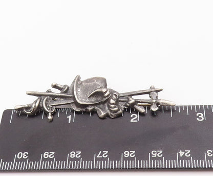 925 Sterling Silver Vintage Brooch Pin Antique Carved Armed Bag   BP10991