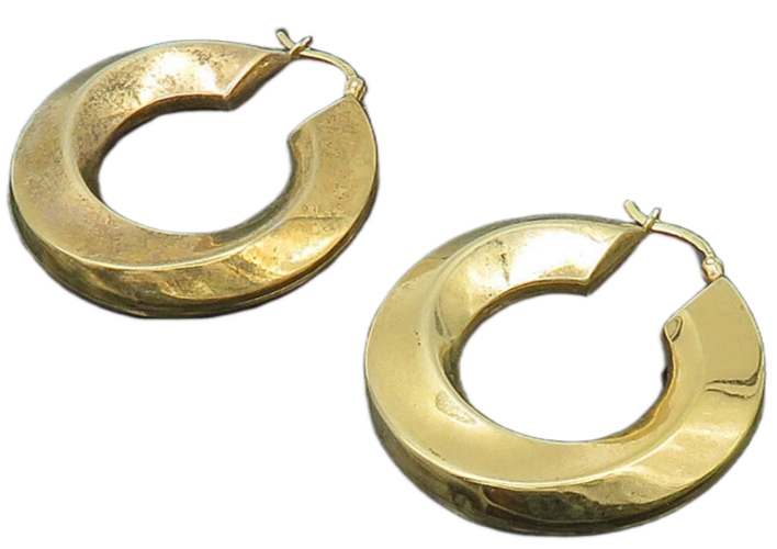 925 Sterling Silver  Vintage Shiny Gold Plated Hollow Hoop Earrings  EG9899