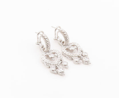 925 Sterling Silver Vintage Earrings JUDITH RIPKA CZ Love Heart Drop  EG14495