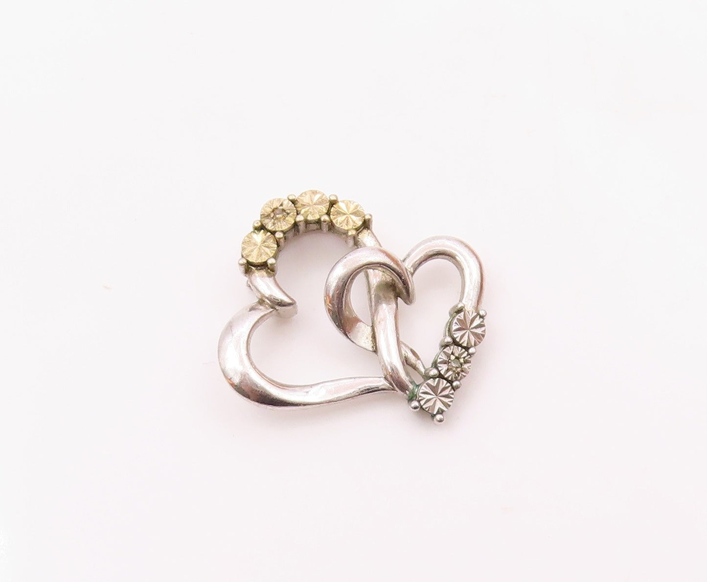 925 Silver Vintage Genuine Diamonds Interlocking Love Heart Pendant PT20832