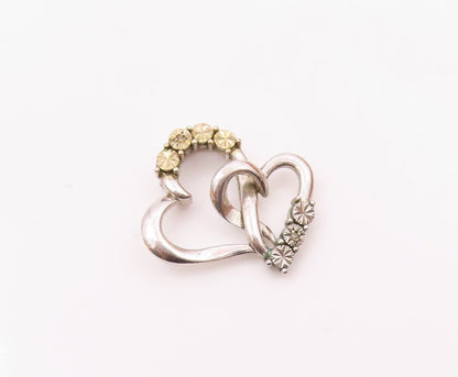 925 Silver Vintage Genuine Diamonds Interlocking Love Heart Pendant PT20832
