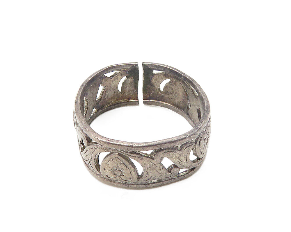 925 Sterling Silver  Vintage Dark Tone XO Hug & Kiss Band Ring Sz 6  RG10221