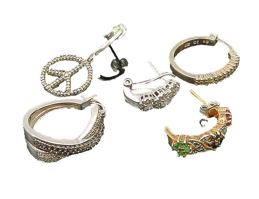 925 Sterling Silver  Vintage Genuine Diamonds Lot Single Earrings  EG11374