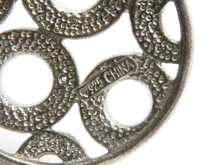 925 Sterling Silver  Vintage Genuine Diamonds Open Circles Pendant  PT10566