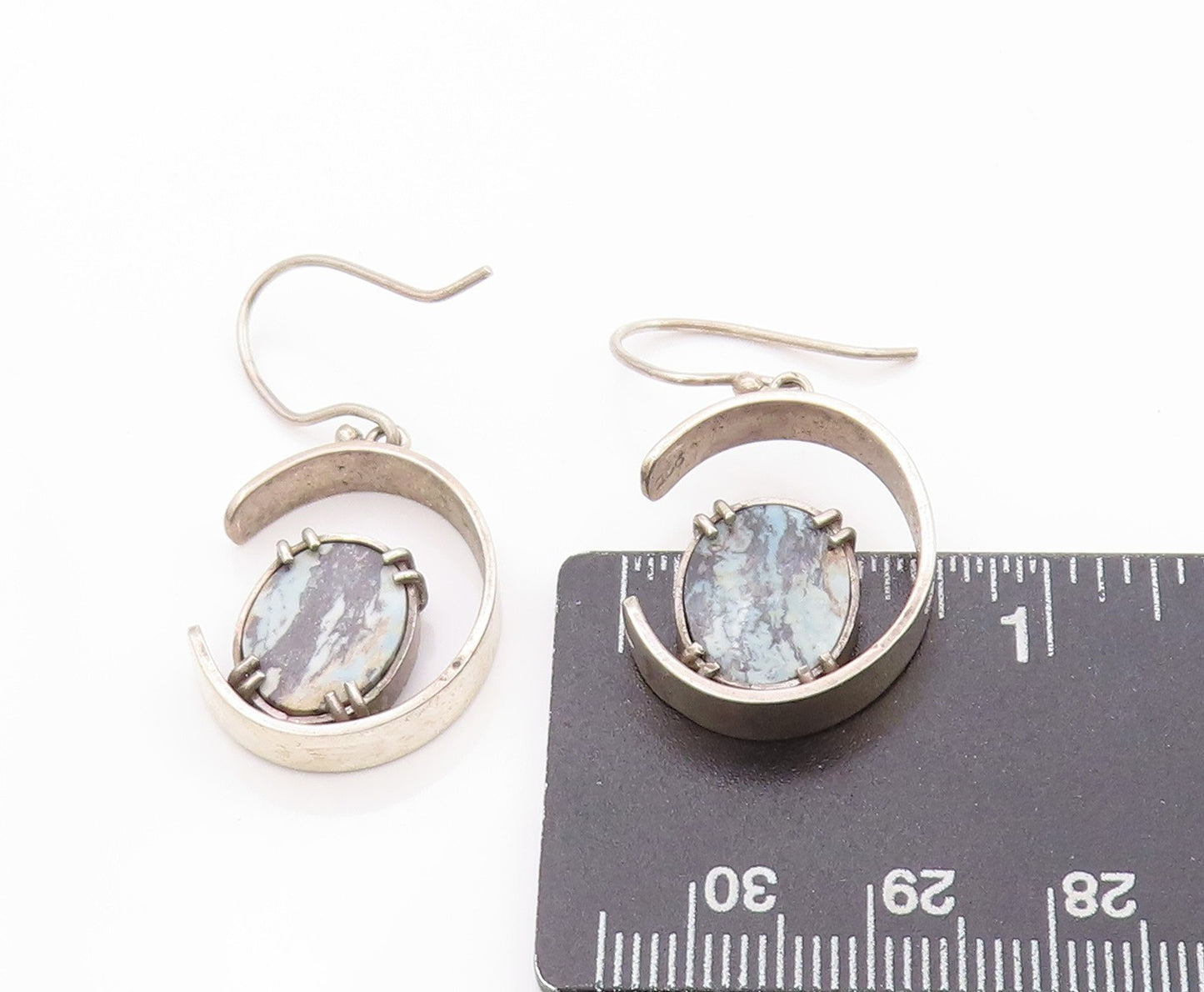 925 Sterling Silver Vintage Earrings Cutout Semi Circle With Gemstone  EG13540