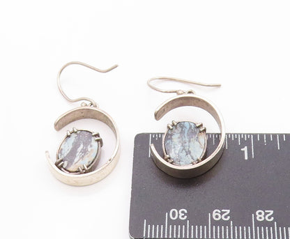 925 Sterling Silver Vintage Earrings Cutout Semi Circle With Gemstone  EG13540