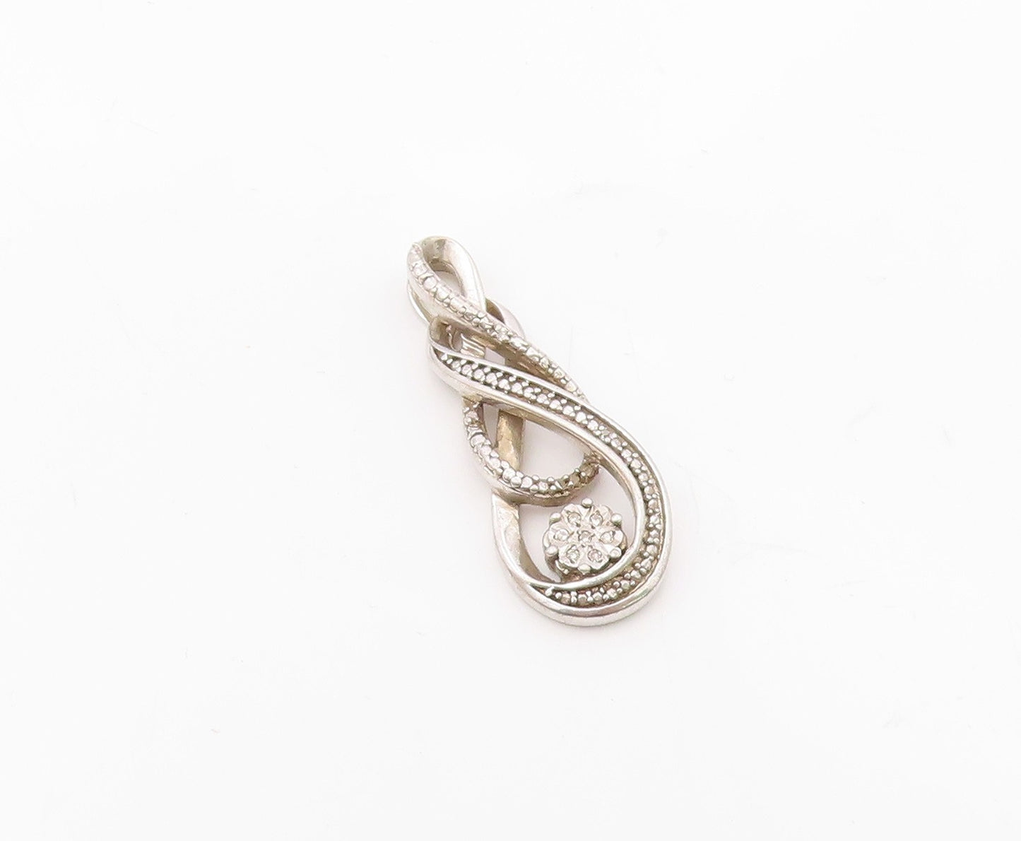 925 Sterling Silver  Vintage Genuine Diamonds Infinity Swirl Pendant  PT19747