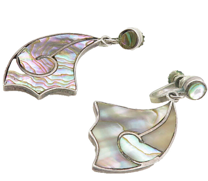 TAXCO MEXICO 925 Silver  Vintage Abalone Non Pierce Dangle Earrings  EG4503