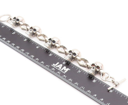 925 Sterling Silver Vintage Bracelet Heavy Carved Skulls Biker Design  BT11124