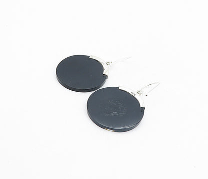 925 Sterling Silver  Enamel Patterned Smooth Round Dangle Earrings  EG3430