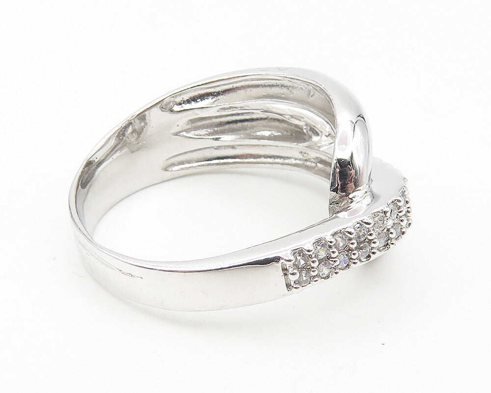 925 Sterling Silver  White Topaz Shiny Loop Design Band Ring Sz 9.5  RG11438