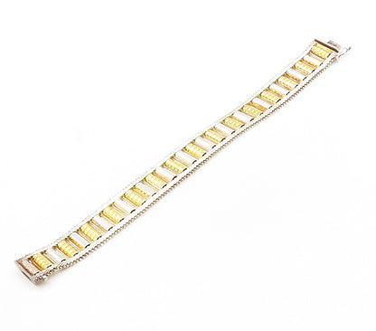 925 Sterling Silver  Vintage Shiny Two Tone Flat Chain Bracelet  BT6174