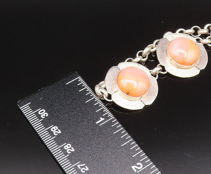 925 Sterling Silver  Vintage Seven Stone Cabochon Agate Chain Necklace  NE3998