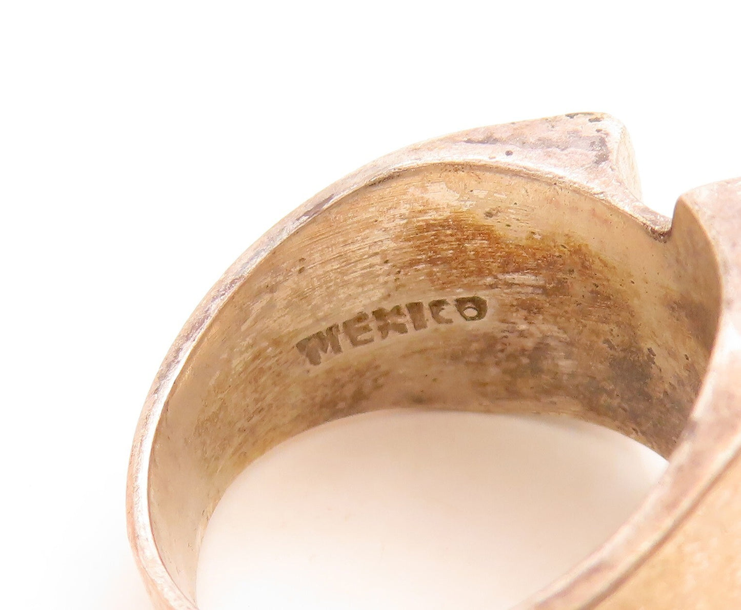 925 Sterling Silver Vintage Ring MEXICO Dark Tone Wave Carved  Sz 7.5  RG31462