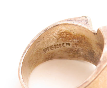 925 Sterling Silver Vintage Ring MEXICO Dark Tone Wave Carved  Sz 7.5  RG31462