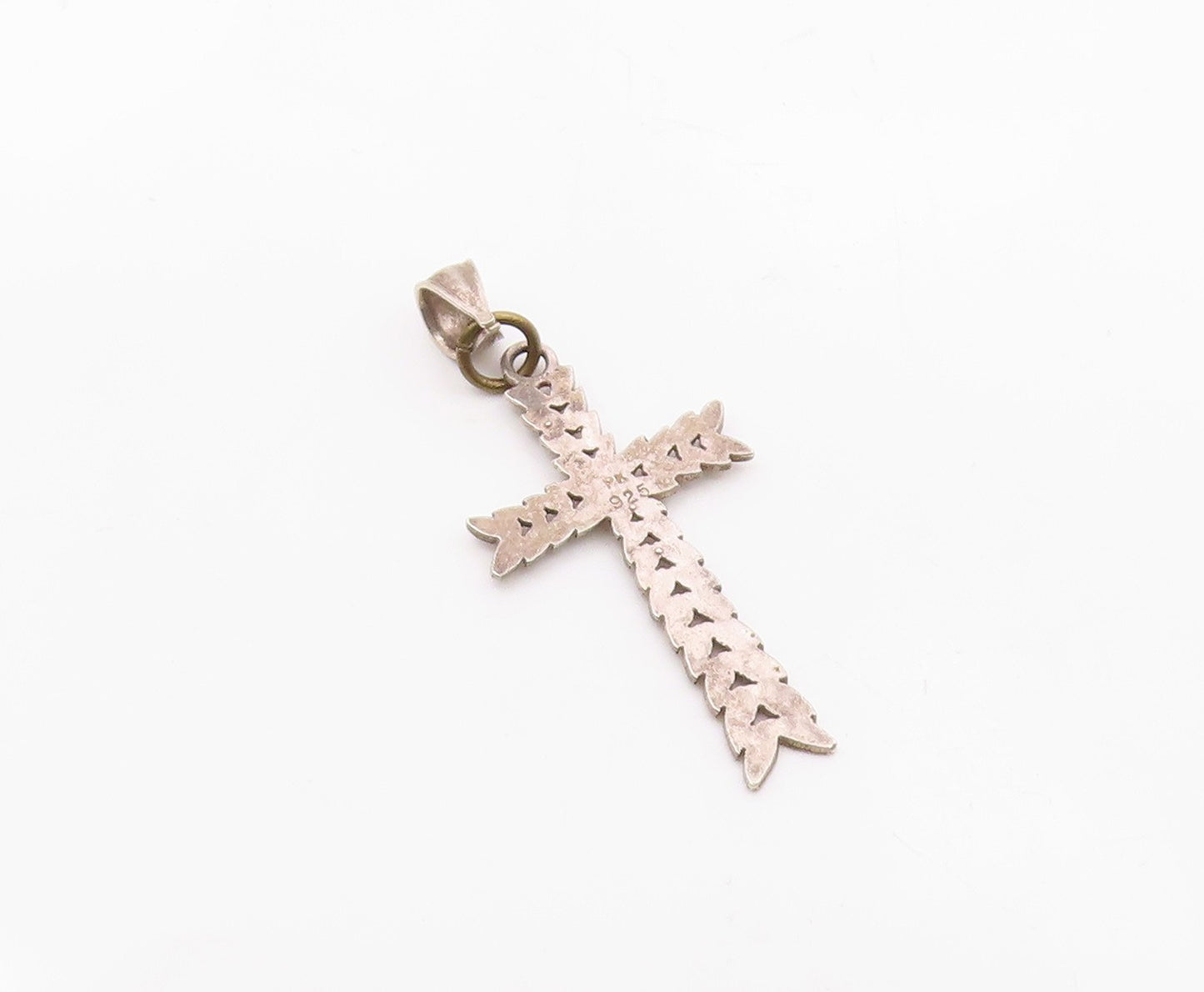 925 Sterling Silver  Vintage Floral Leaf Religious Cross Pendant  PT12091