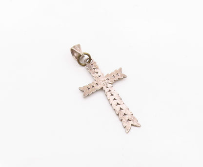925 Sterling Silver  Vintage Floral Leaf Religious Cross Pendant  PT12091