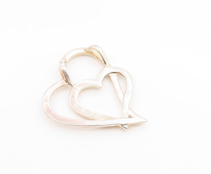 925 Sterling Silver  Vintage Shiny Smooth Open Love Hearts Pendant  PT13944