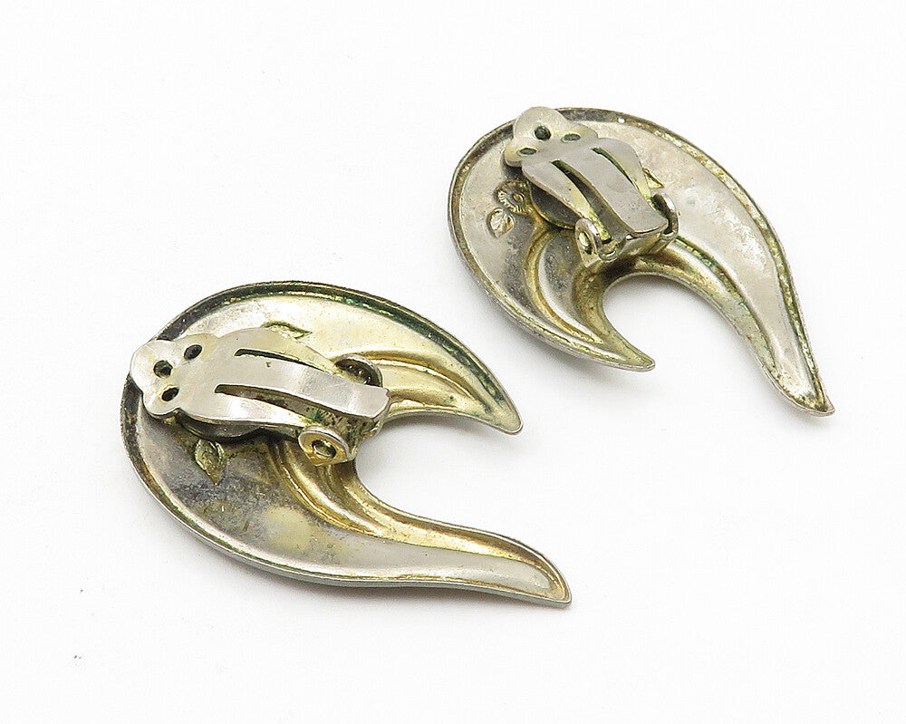 925 Sterling Silver  Vintage Enamel Coated Floral Non Pierce Earrings  EG5697