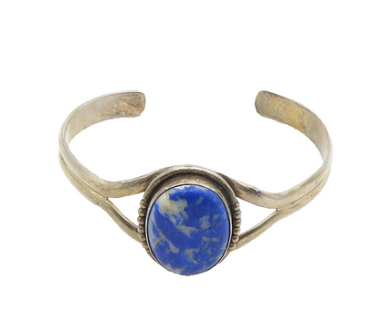 925 Sterling Silver  Vintage Cabochon Cut Sodalite Split Cuff Bracelet  BT7843