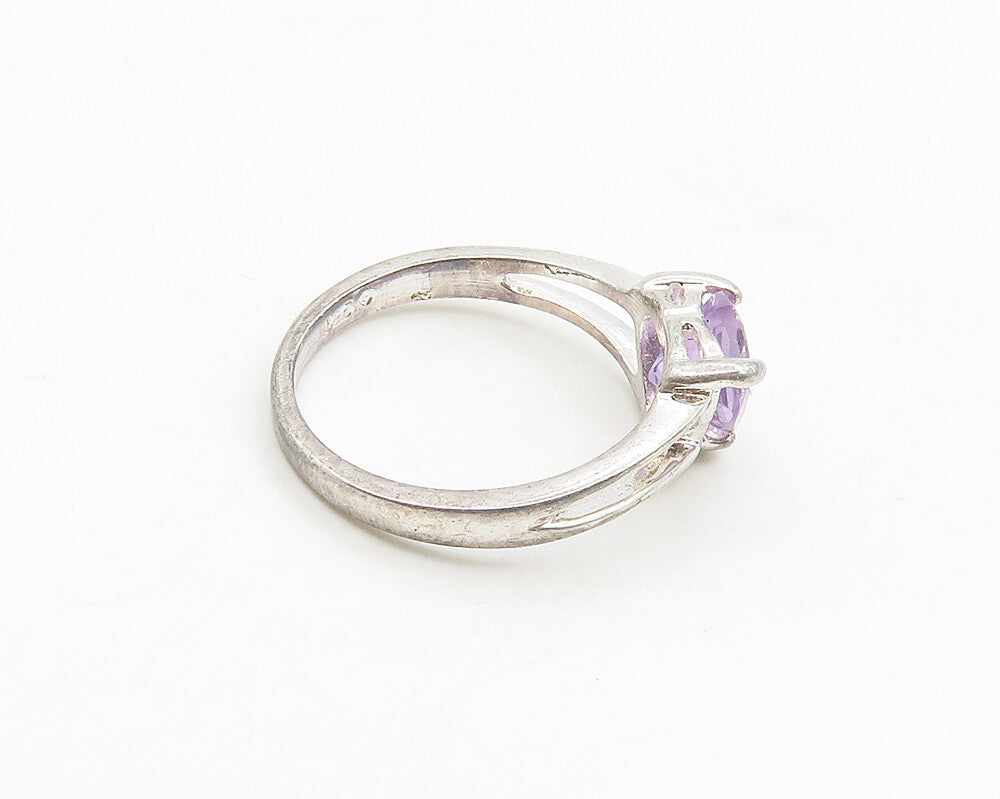 925 Sterling Silver  Prong Set Amethyst Love Heart Band Ring Sz 6  RG17673